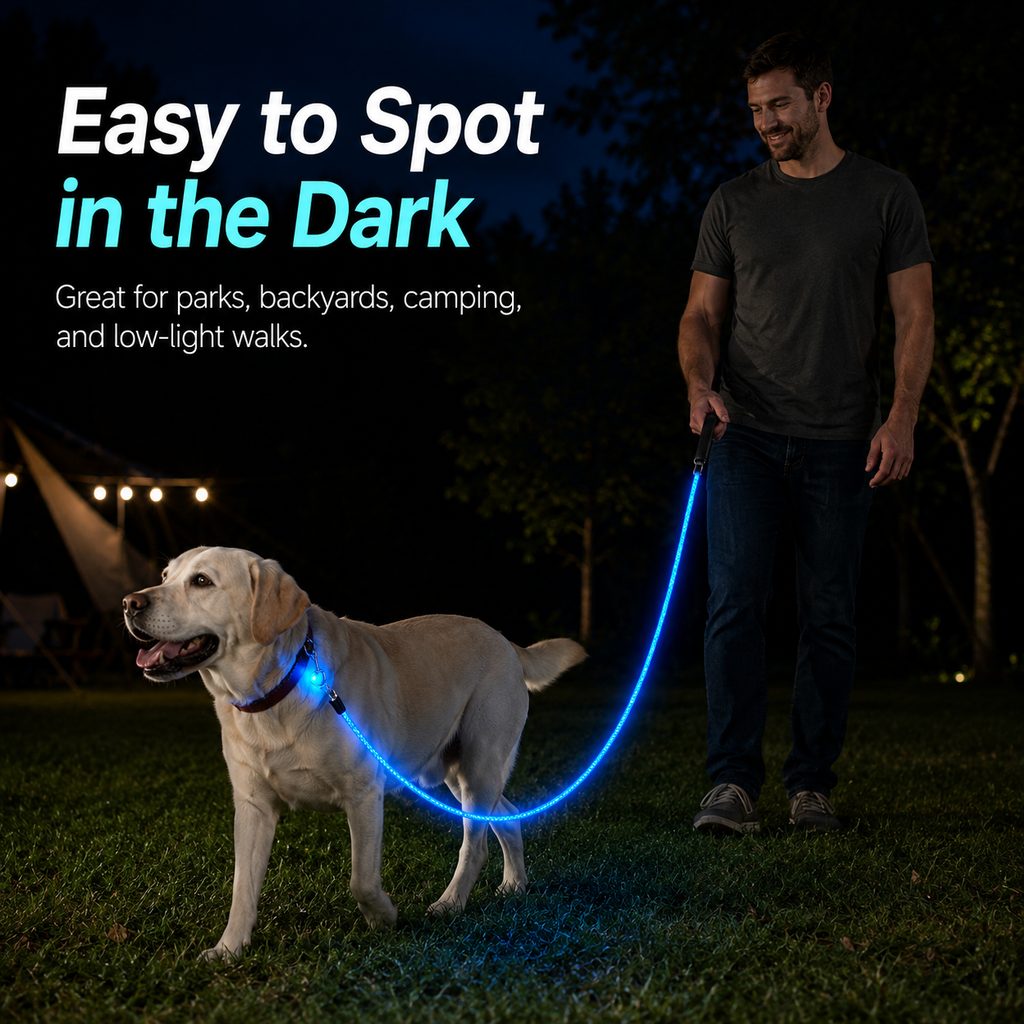 MirokenNightGlow LED Light-Up Dog Leash for Night Walks - USB Rechargeable Safety Leash That Helps Your Dog Stay Visible in the Dark