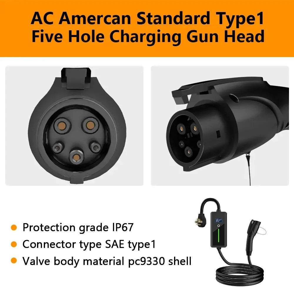 Level 2 J1772/NACS EV Charger for Home Portable EV Charger with Screen Display Adjustable Current