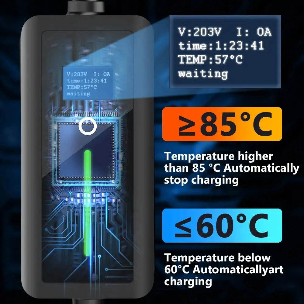 Level 2 J1772/NACS EV Charger for Home Portable EV Charger with Screen Display Adjustable Current