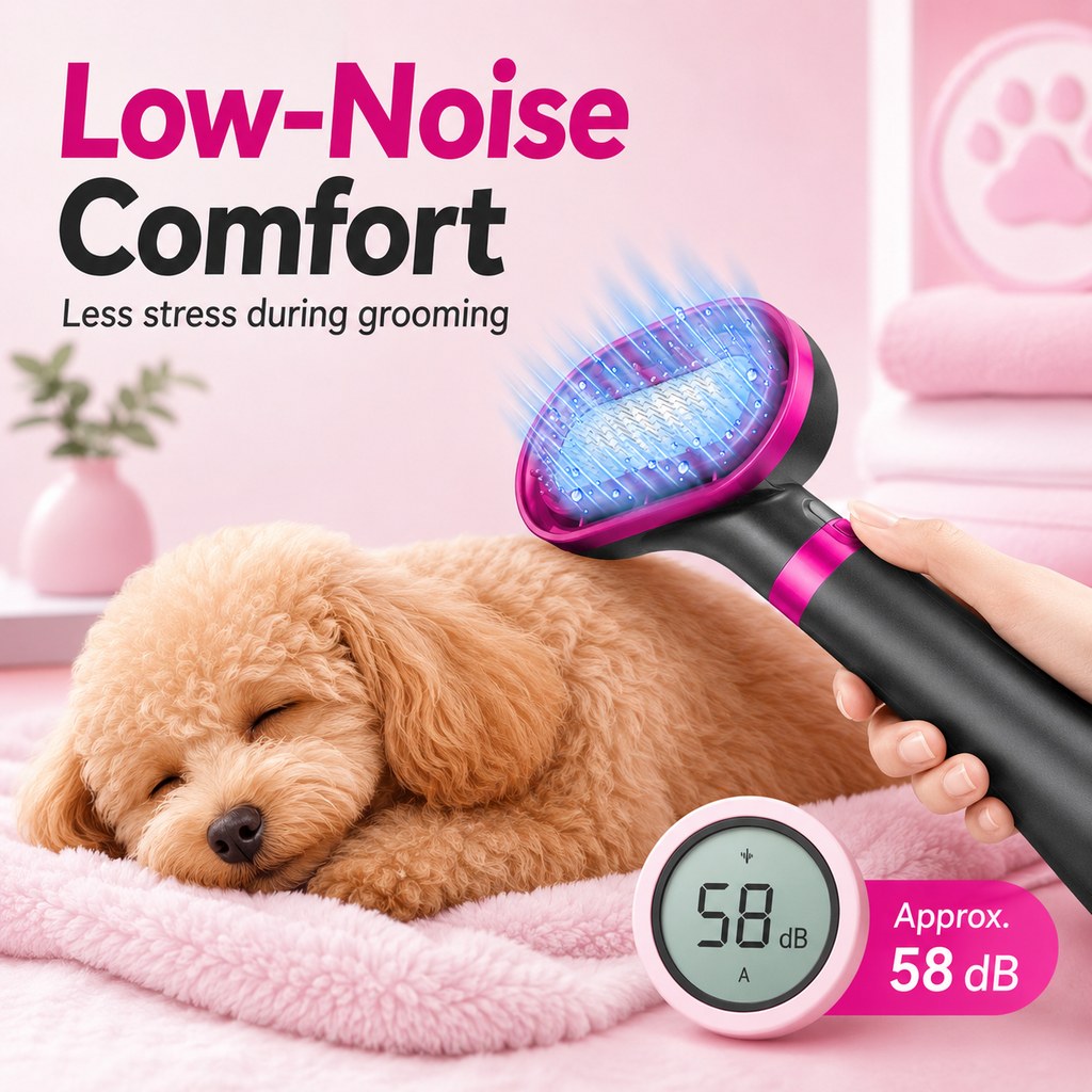 Miroken4-in-1 Pet Dryer Brush for After-Bath Grooming, Low-Noise Dog & Cat Hair Dryer Comb for Easier Drying, Brushing & Detangling