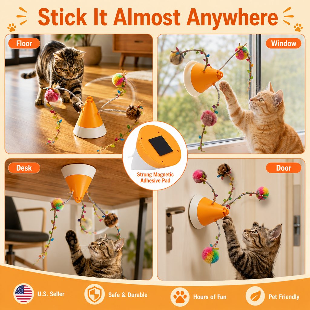 MirokenMiaSpin 360 Magnetic Rotating Cat Teaser Toy for Indoor Cats - USB-C Hands-Free Play to Beat Boredom
