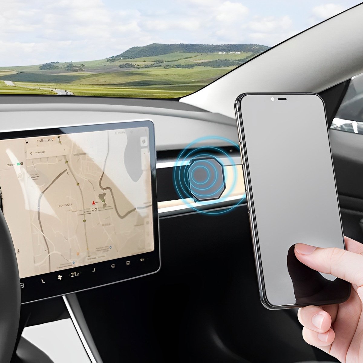 Magnetic Suction Phone Holder for Model 3/Y - Hidden Behind The Screen
