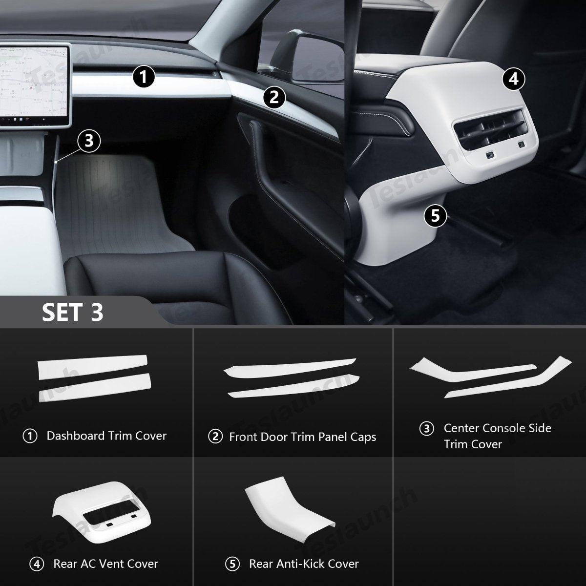 Matte White Interior Upgrade Kit For Tesla 2021-2024 Model Y