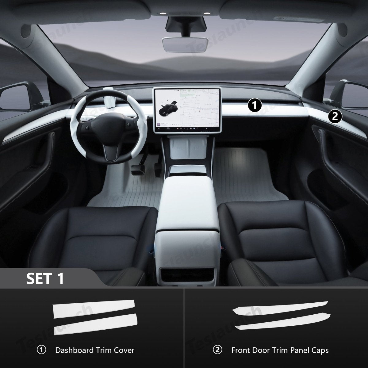 Matte White Interior Upgrade Kit For Tesla 2021-2024 Model Y