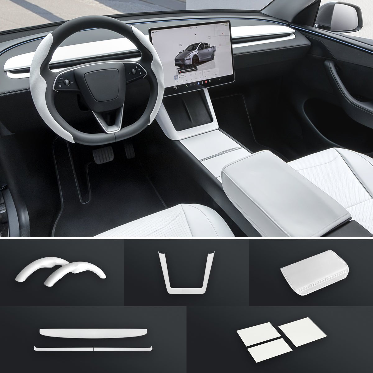 White Interior Upgrade Kit For Tesla Model Y Juniper 2025+