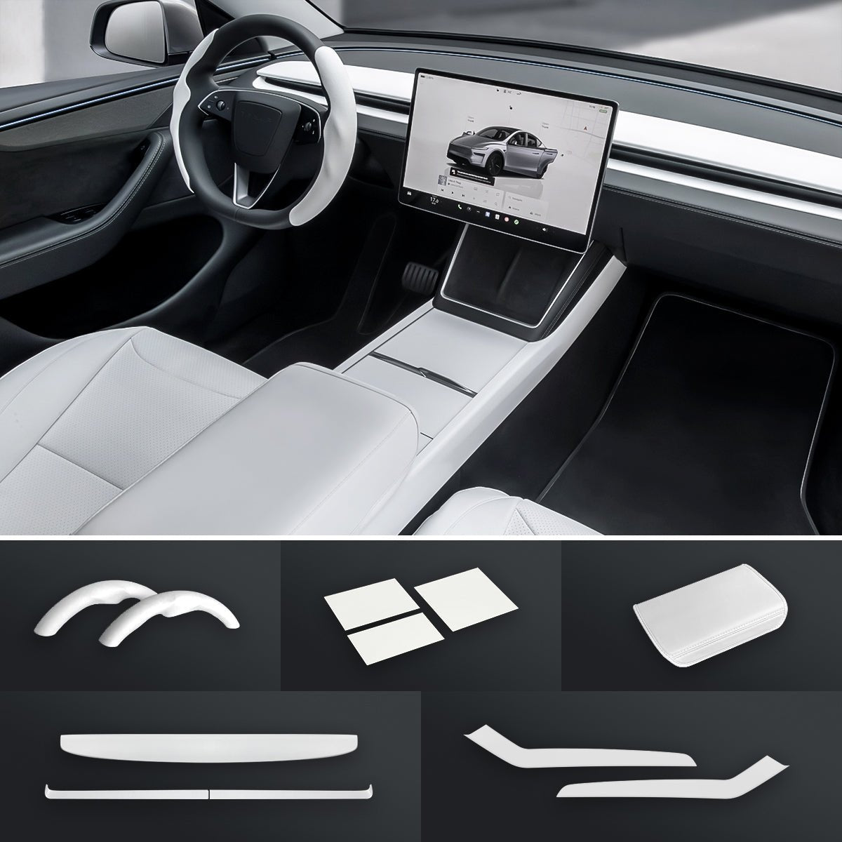 Matte White Interior Upgrade Kit For Tesla Model Y Juniper 2025+