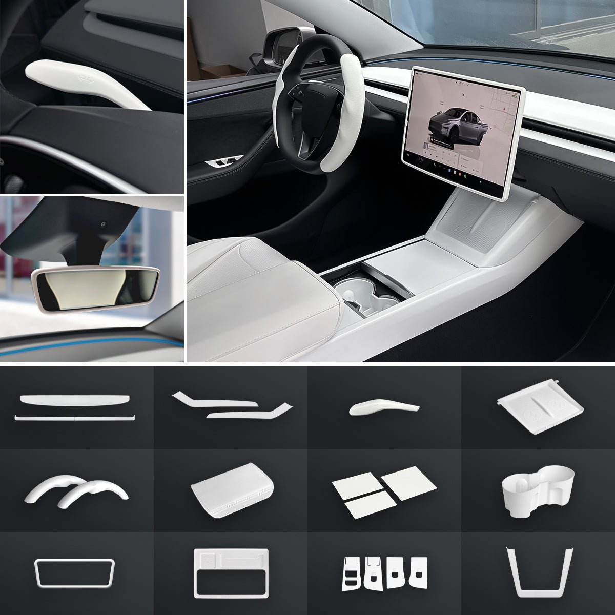 Matte White Interior Upgrade Kit For Tesla Model Y Juniper 2025+