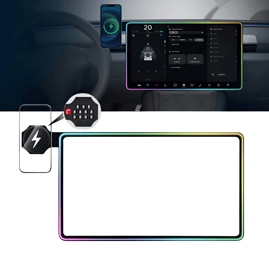Model 3/Y Music-Synced RGB Ambient Lighting With Wireless Charging Phone Mount