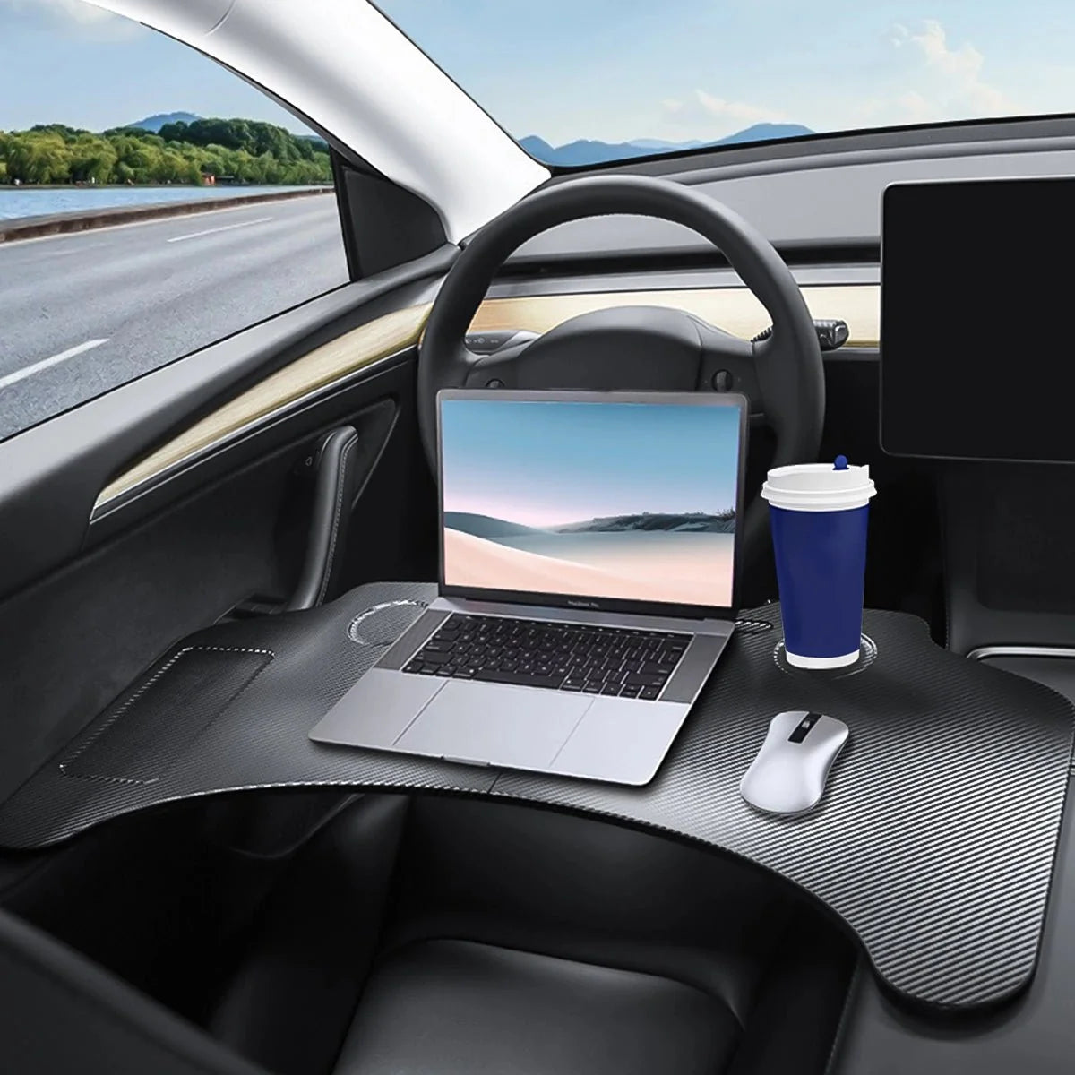 Model 3/Y HDB Steering Wheel Table - Durable High Density Board, Folding Design