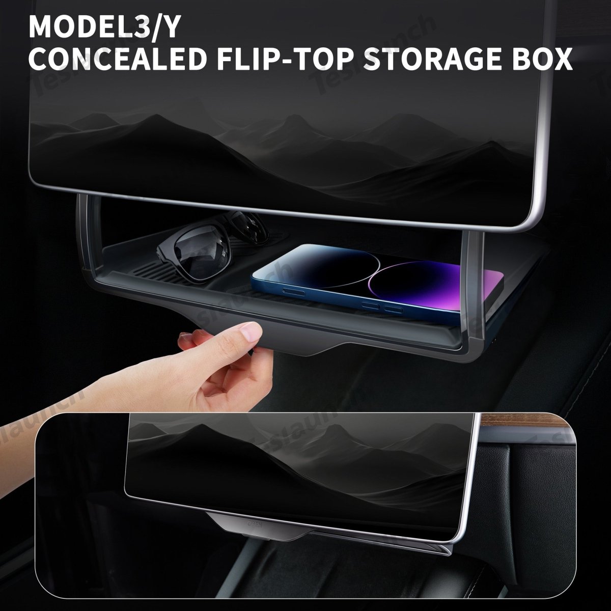 Model 3/Y Hidden Foldable Central Control Screen Lower Storage Box for Tesla