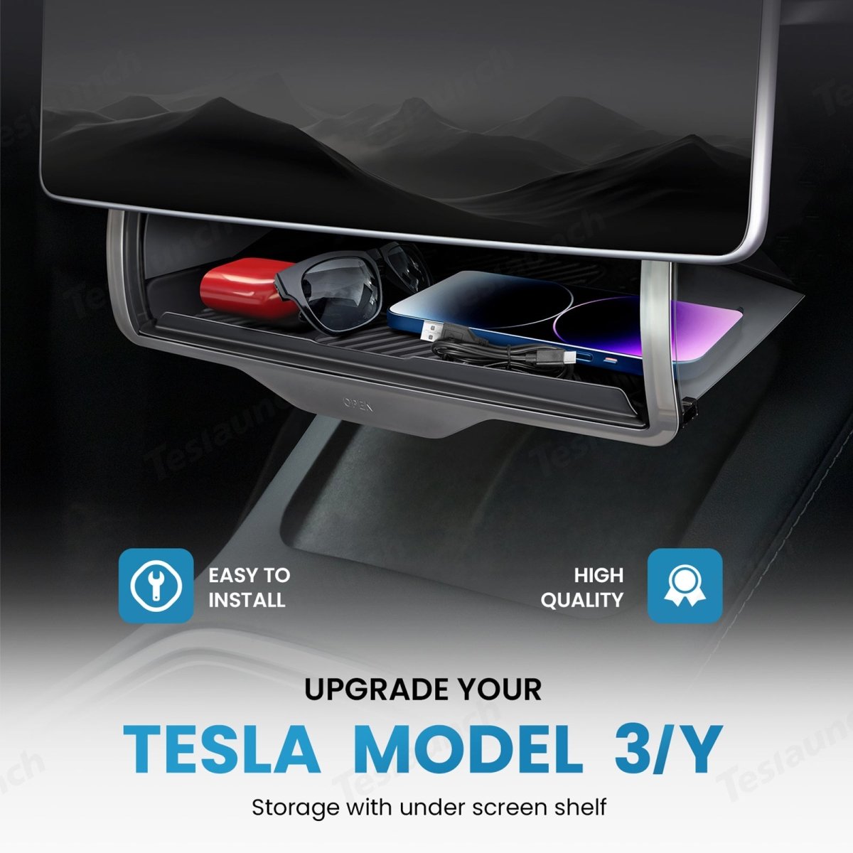 Model 3/Y Hidden Foldable Central Control Screen Lower Storage Box for Tesla