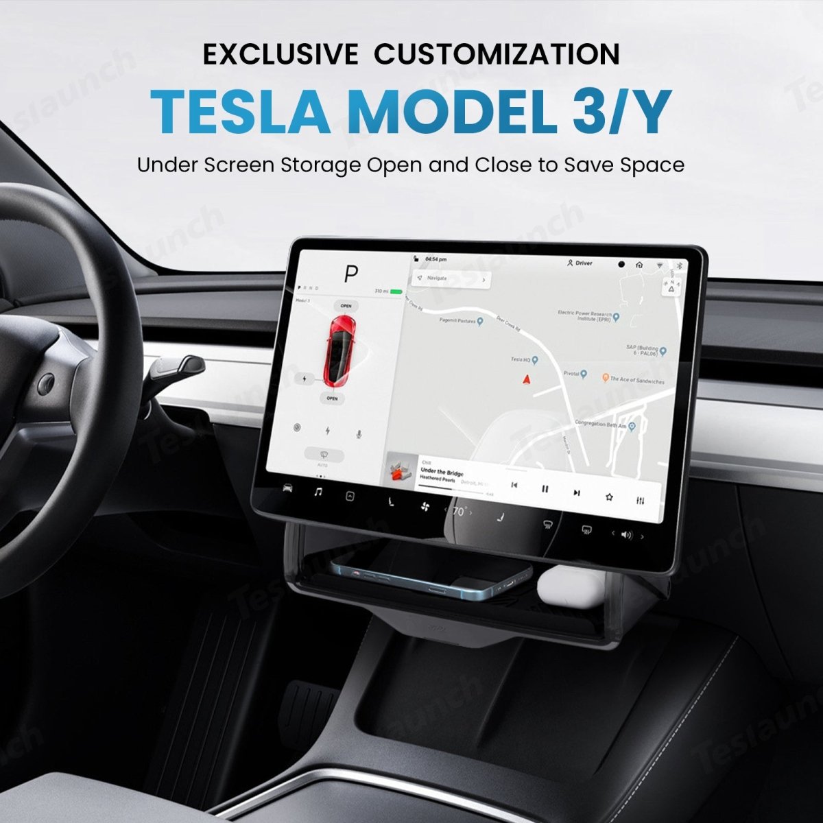 Model 3/Y Hidden Foldable Central Control Screen Lower Storage Box for Tesla