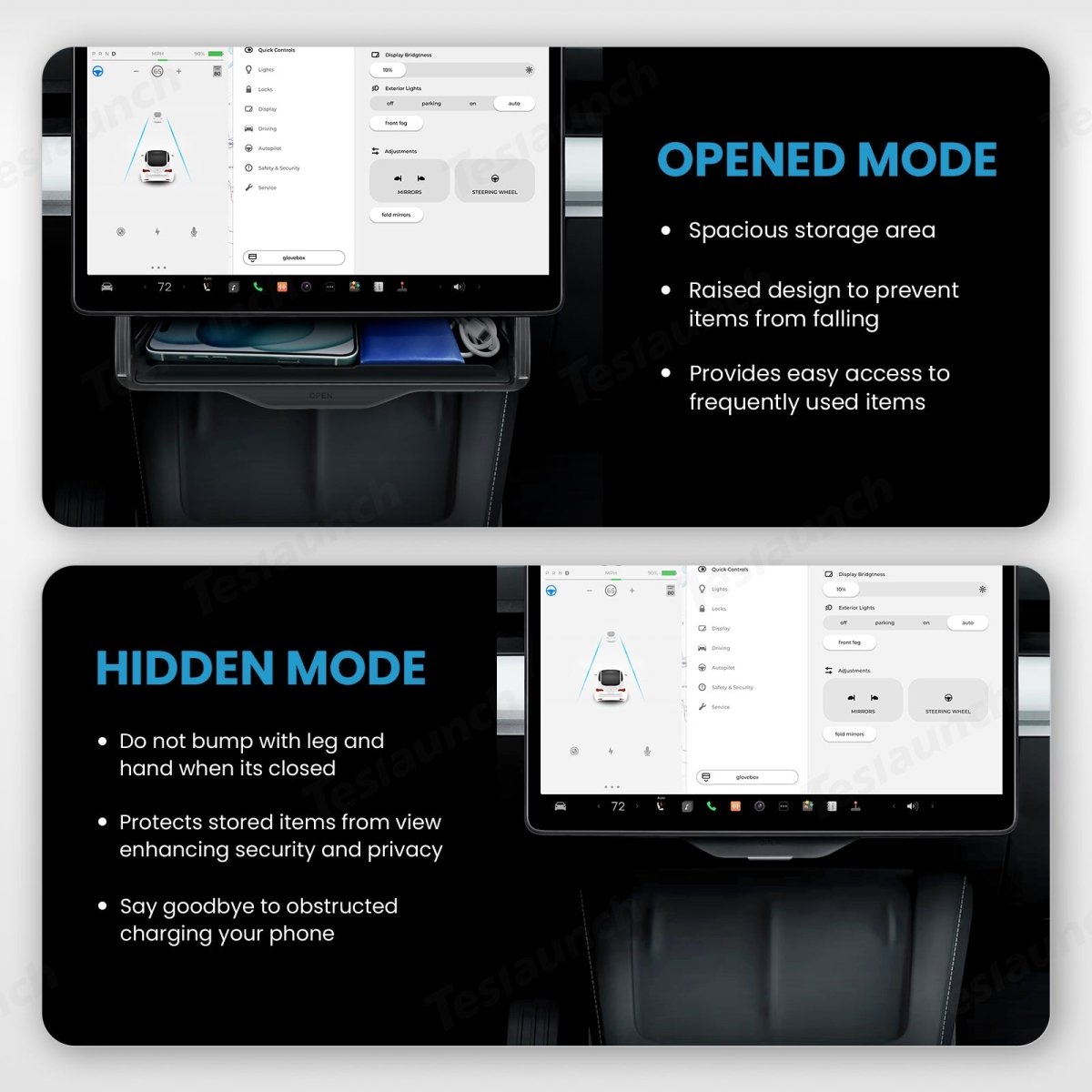 Model 3/Y Hidden Foldable Central Control Screen Lower Storage Box for Tesla