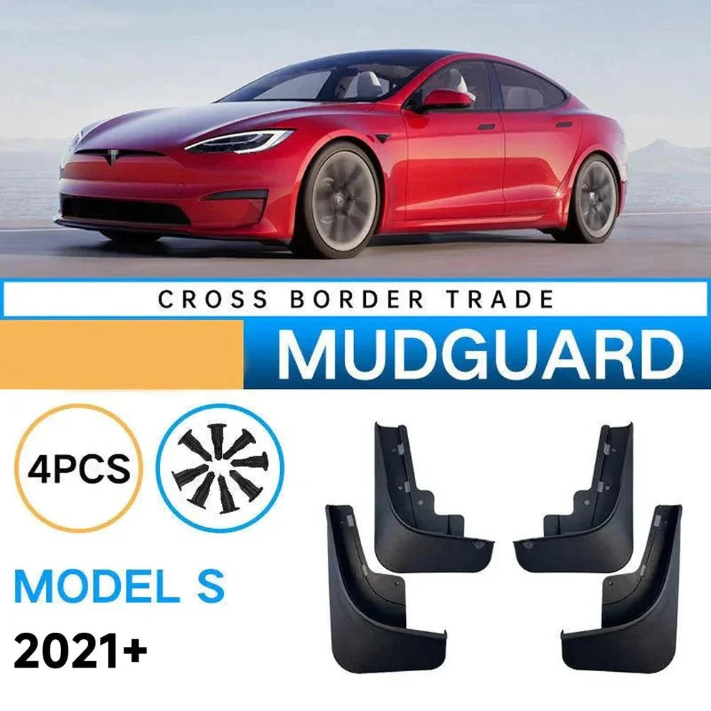 Model S Mud Flaps Custom Front Rear Mudguard Kit for Tesla, No Drill Fender (4 Pcs) (2021+)