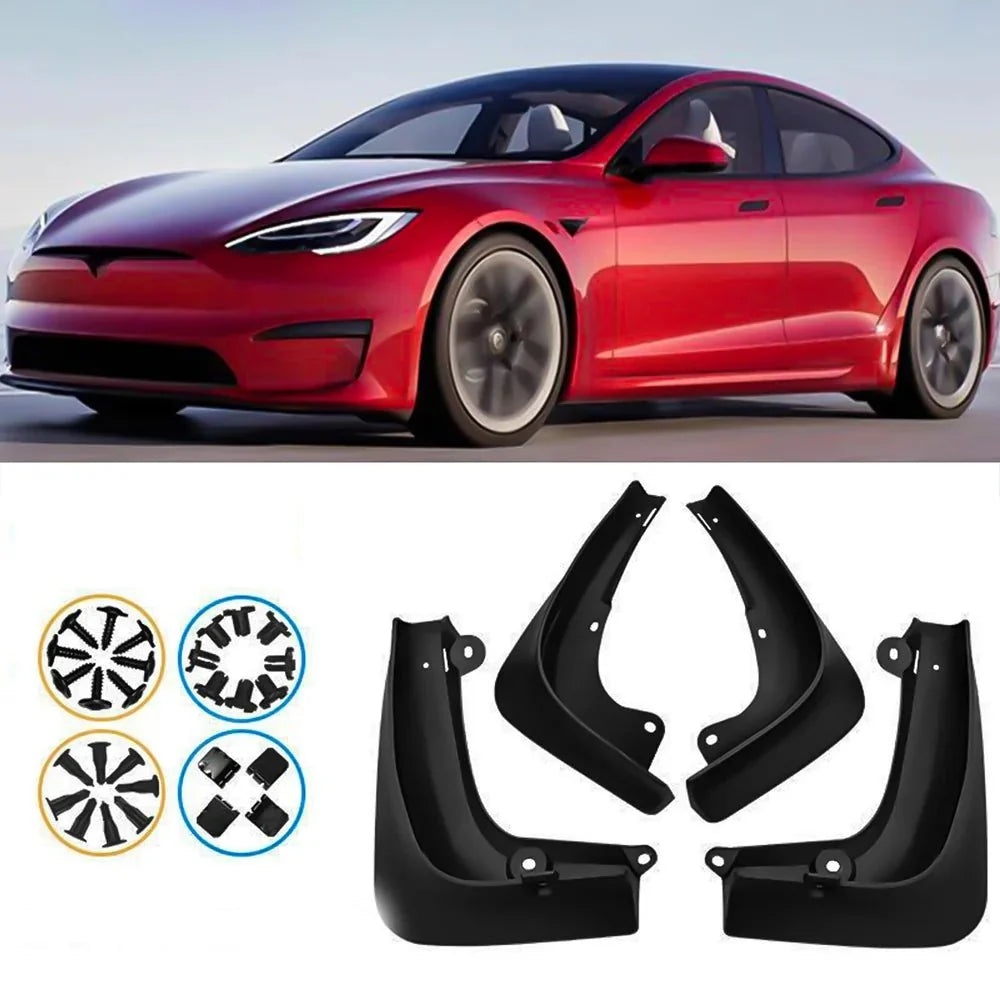 Model S Mud Flaps Custom Front Rear Mudguard Kit, No Drill Fender for Tesla(2016-2020) (4 Pcs)