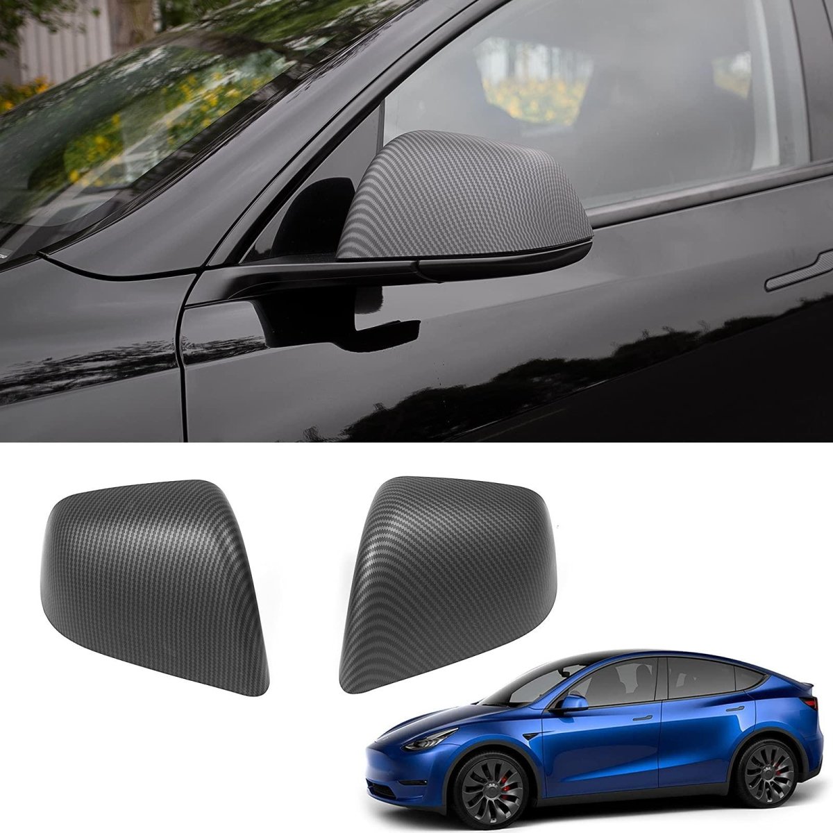 Model Y Side Door Mirror Cover (Carbon Fiber Pattern ABS) (1 pair) (2020-2024)