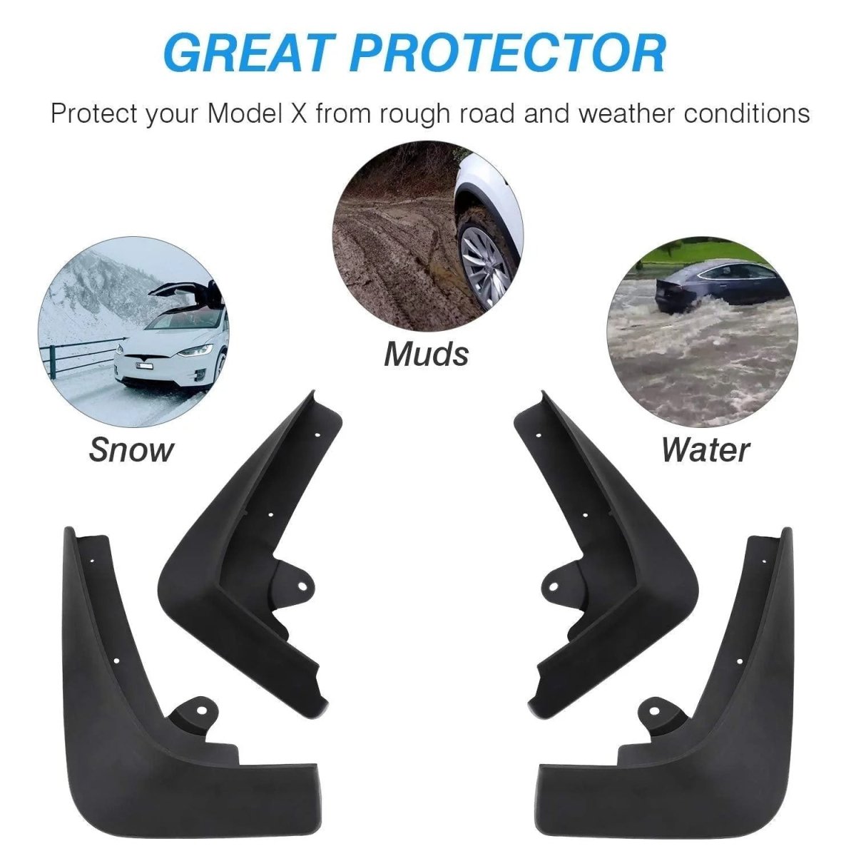 Mud Flaps Splash Guards For Tesla Model X (4 Pcs) (2015-2020)