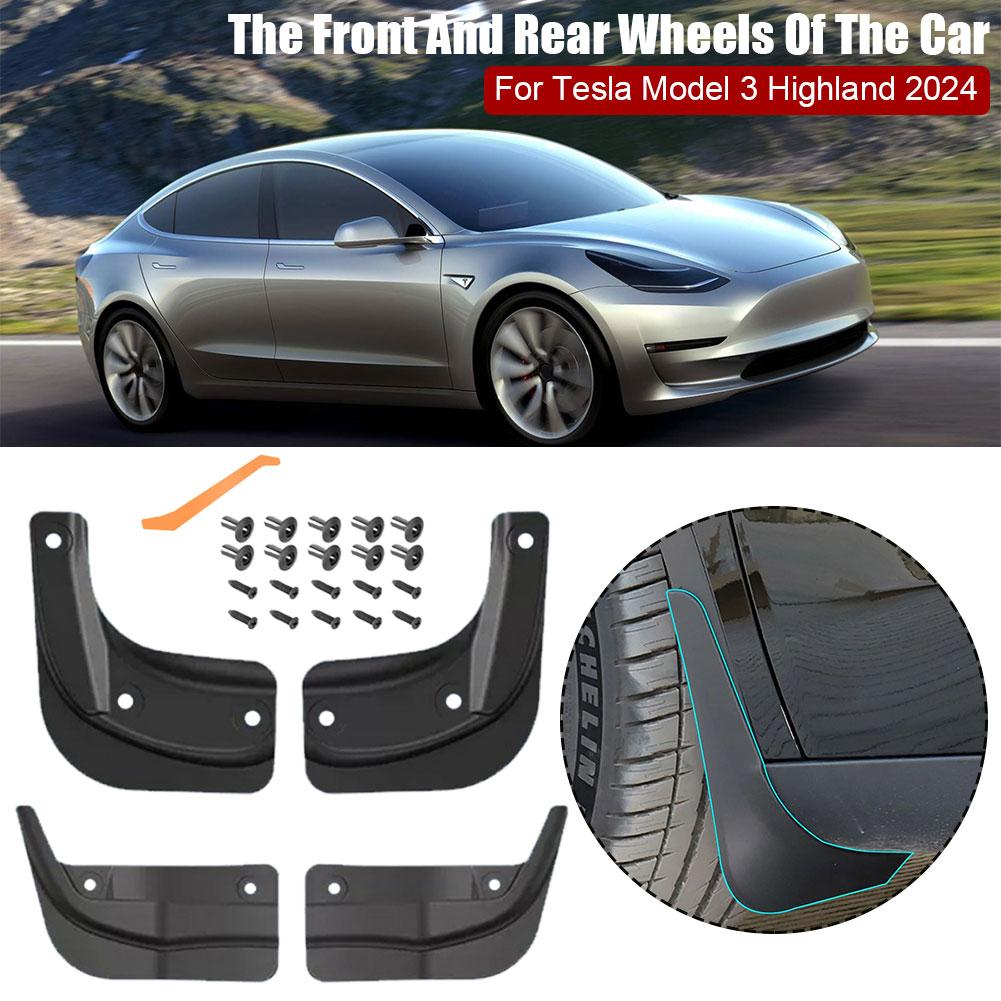 Mud Flaps Splash Guards Front Rear Mudguard Kit, No Drill Fender(4 Pcs) for Tesla 2024+ Model 3 Highland