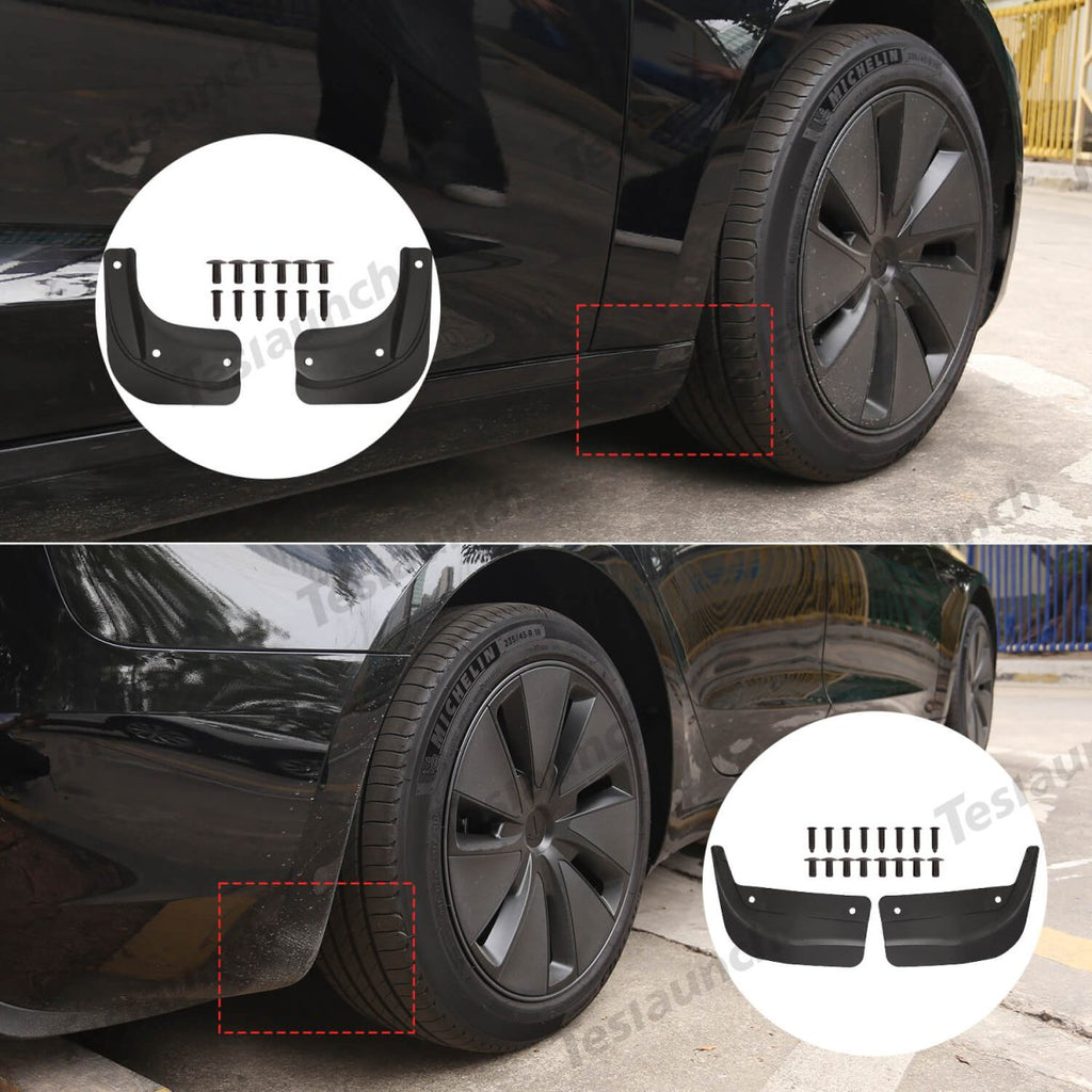 Mud Flaps Splash Guards Front Rear Mudguard Kit, No Drill Fender(4 Pcs) for Tesla 2024+ Model 3 Highland