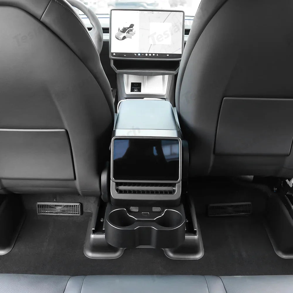 Multi-Functional Foldable Rear Console Cup Holder for Tesla Model Y Juniper 2025+ / Model 3 Highland 2024+