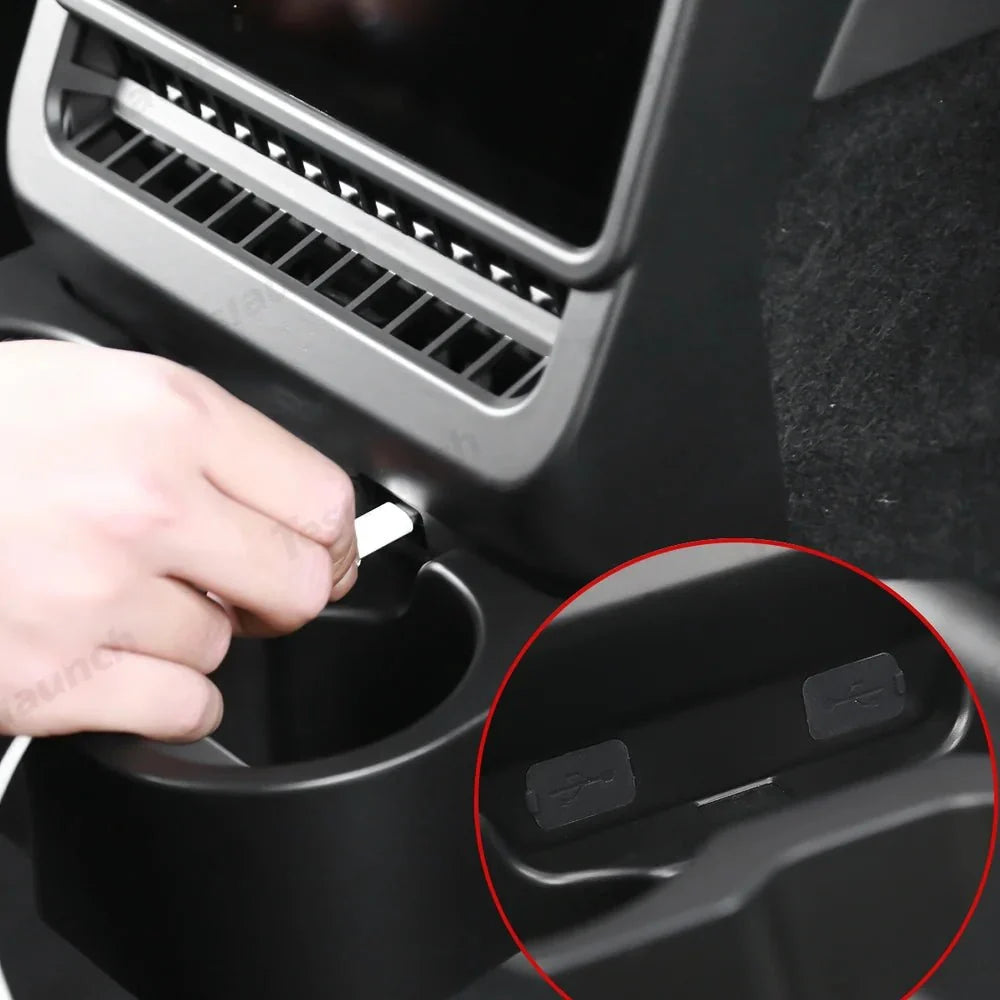 Multi-Functional Foldable Rear Console Cup Holder for Tesla Model Y Juniper 2025+ / Model 3 Highland 2024+