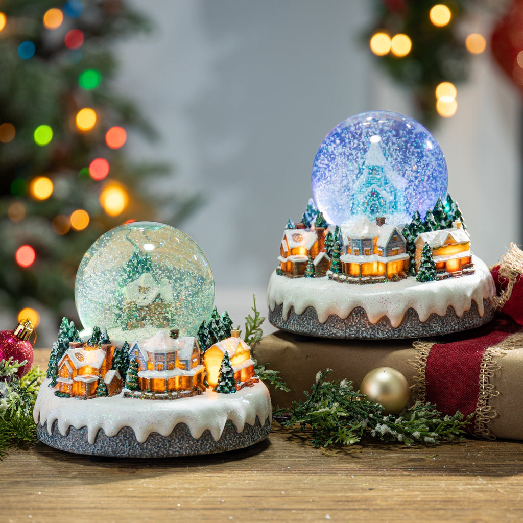 Musical Light-Up Snow Globes - Set of 2 Christmas Villages