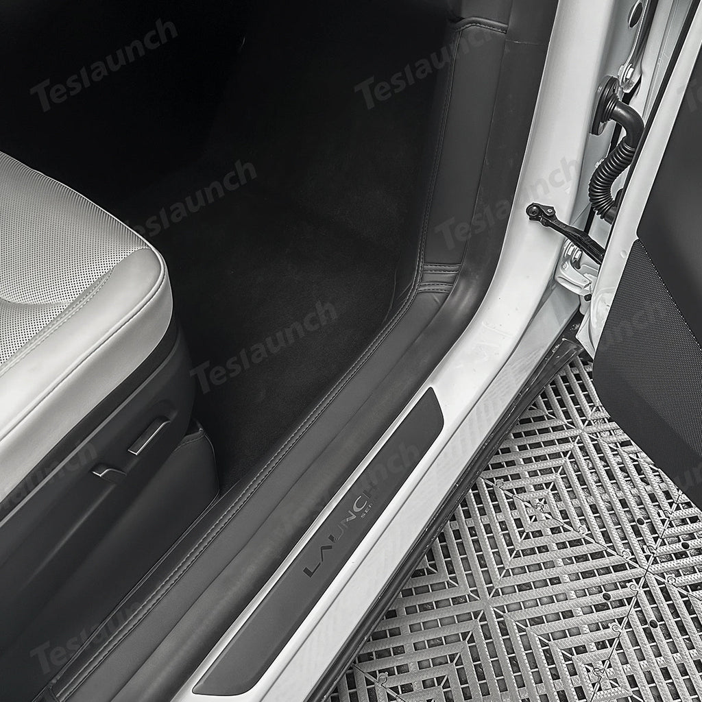 Napa Leather Door Sill Protectors 4-Piece Set – Full Coverage for Tesla Model Y Juniper 2025+