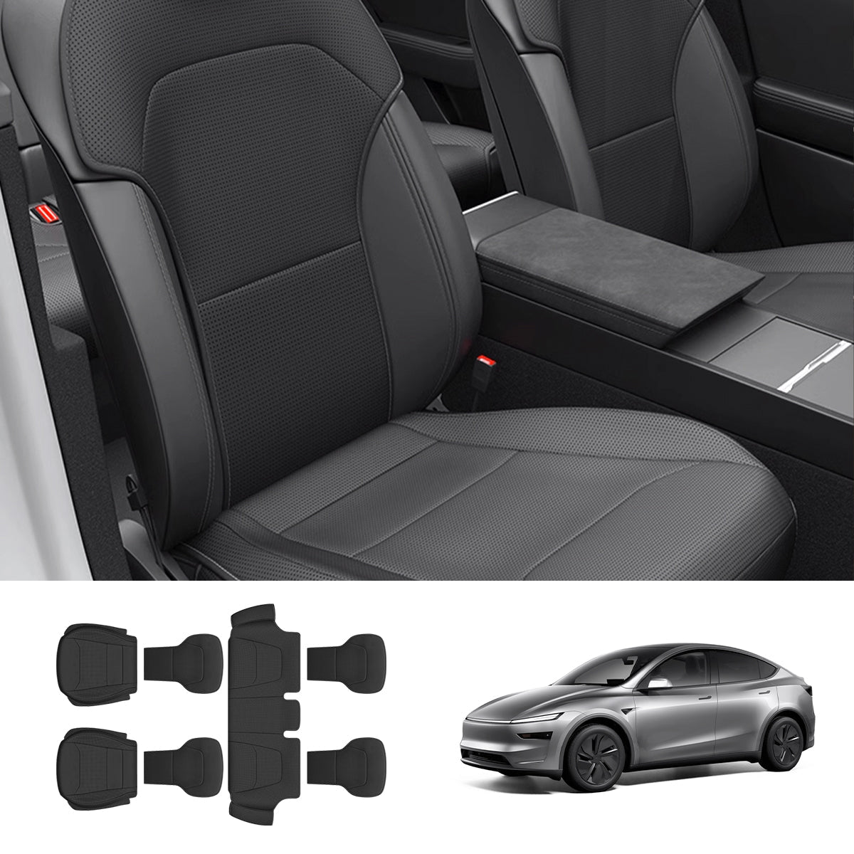 Napa Leather Seat Cushion Set – All-Season Ventilated Comfort for Tesla Model Y Juniper 2025+ (7-Piece Set)