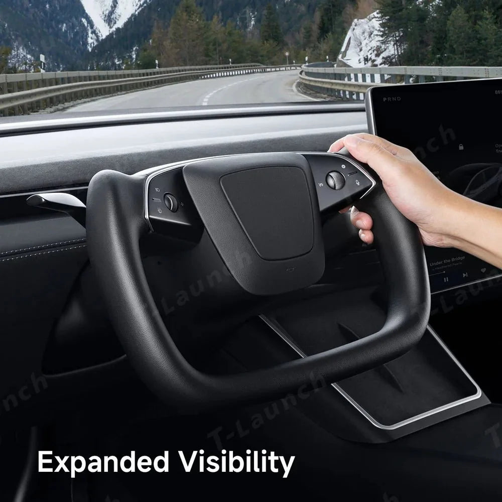 Nappa Leather Open-Bottom Yoke/Cyber Steering Wheel Driving Wheel Upgrade for Model Y Juniper/ Model 3 Highland
