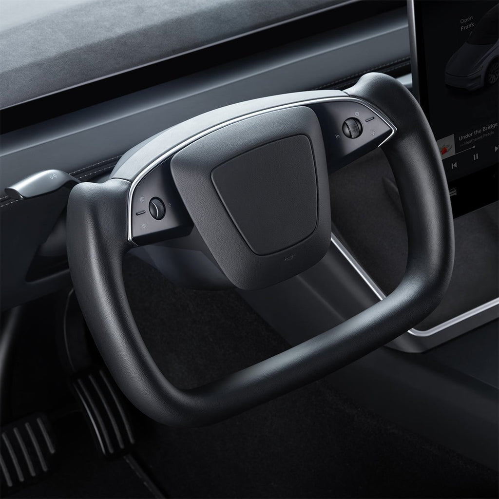 Nappa Leather Open-Bottom Yoke/Cyber Steering Wheel Driving Wheel Upgrade for Model Y Juniper/ Model 3 Highland