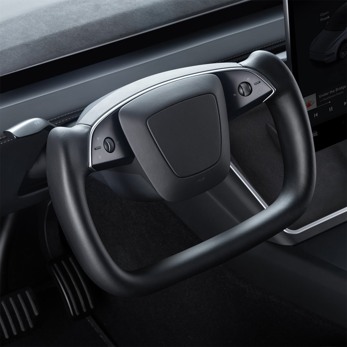 Nappa Leather Open-Bottom Yoke/Cyber Steering Wheel Driving Wheel Upgrade for Model Y Juniper/ Model 3 Highland