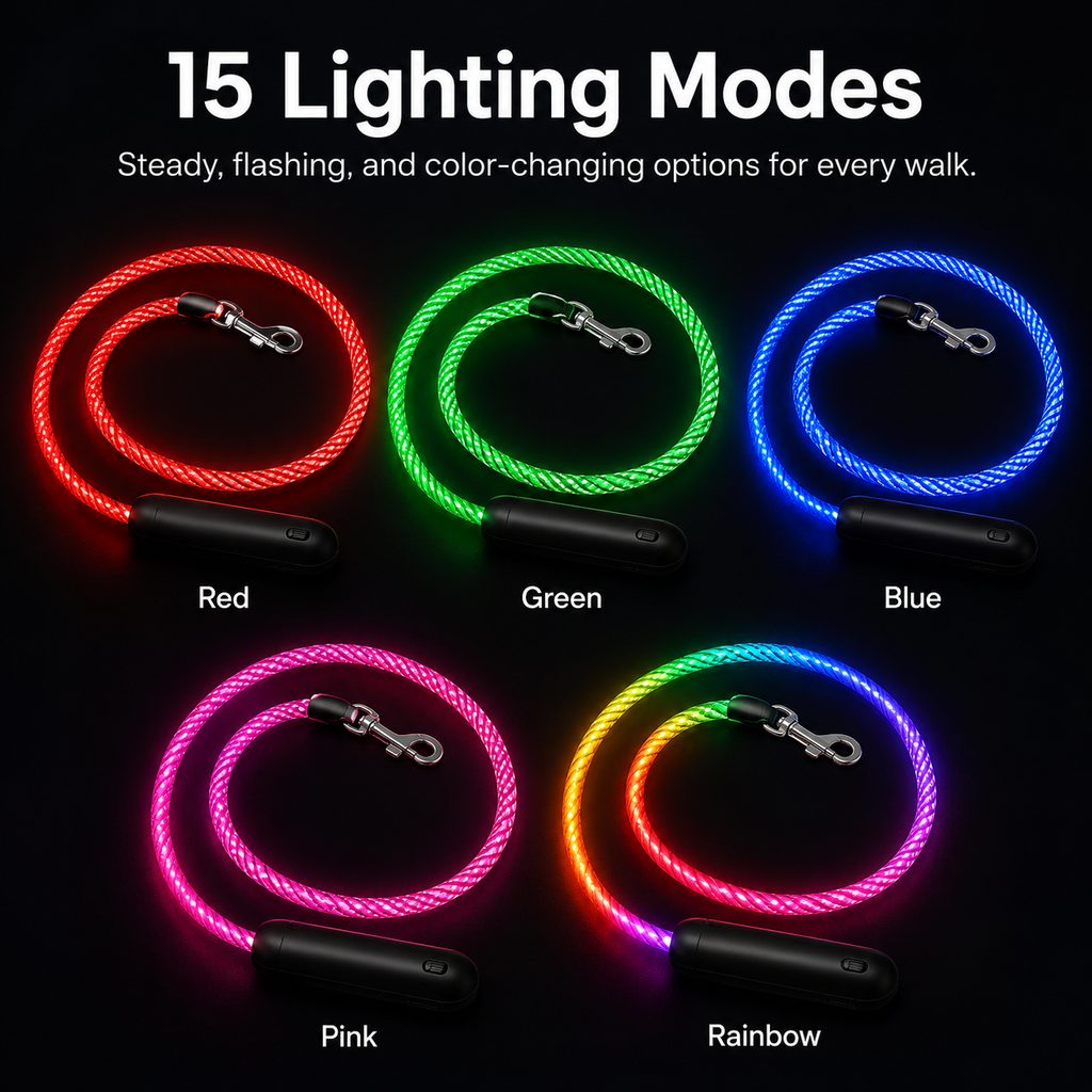 MirokenNightGlow LED Light-Up Dog Leash for Night Walks - USB Rechargeable Safety Leash That Helps Your Dog Stay Visible in the Dark