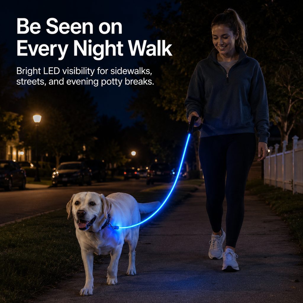 MirokenNightGlow LED Light-Up Dog Leash for Night Walks - USB Rechargeable Safety Leash That Helps Your Dog Stay Visible in the Dark