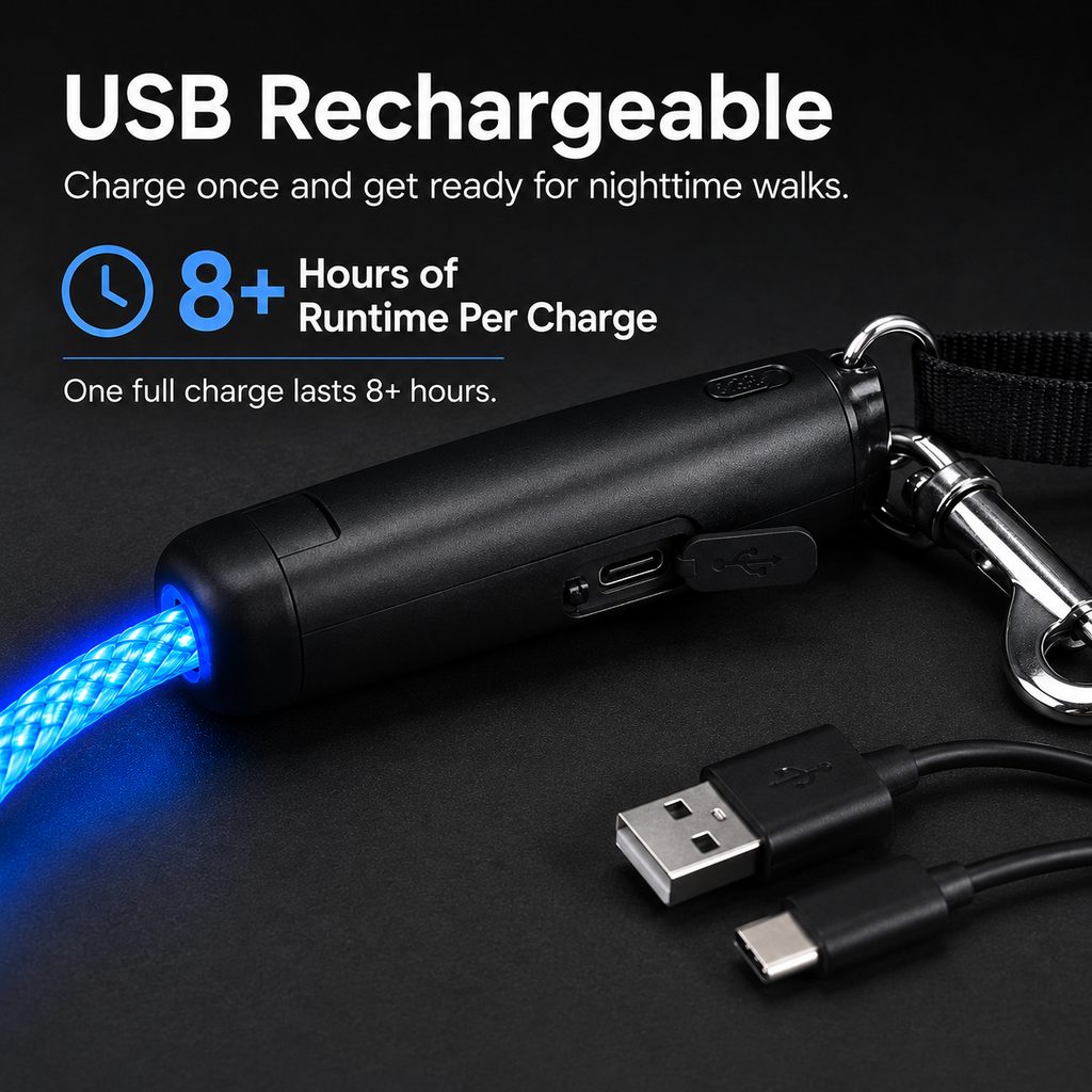 MirokenNightGlow LED Light-Up Dog Leash for Night Walks - USB Rechargeable Safety Leash That Helps Your Dog Stay Visible in the Dark
