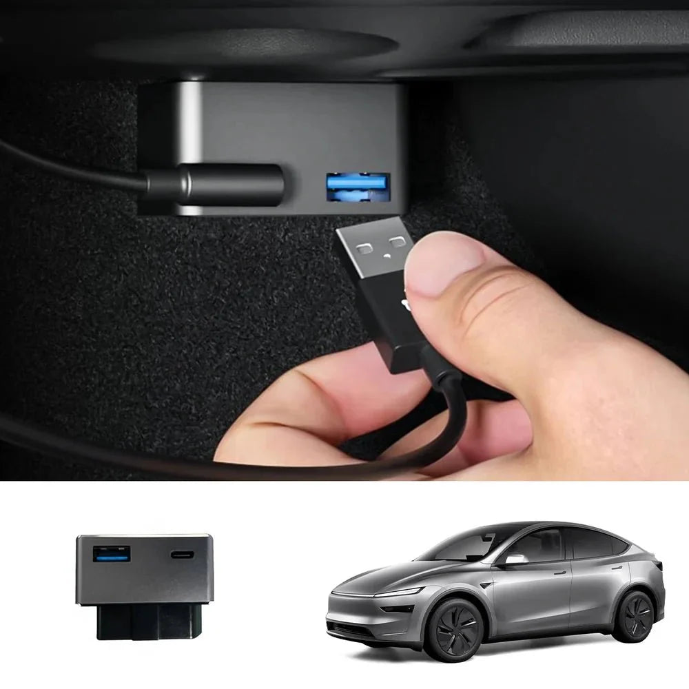 OBD Hub Adapter with 36W Dual USB-A & USB-C Fast Charger for Tesla Model Y Juniper 2025+