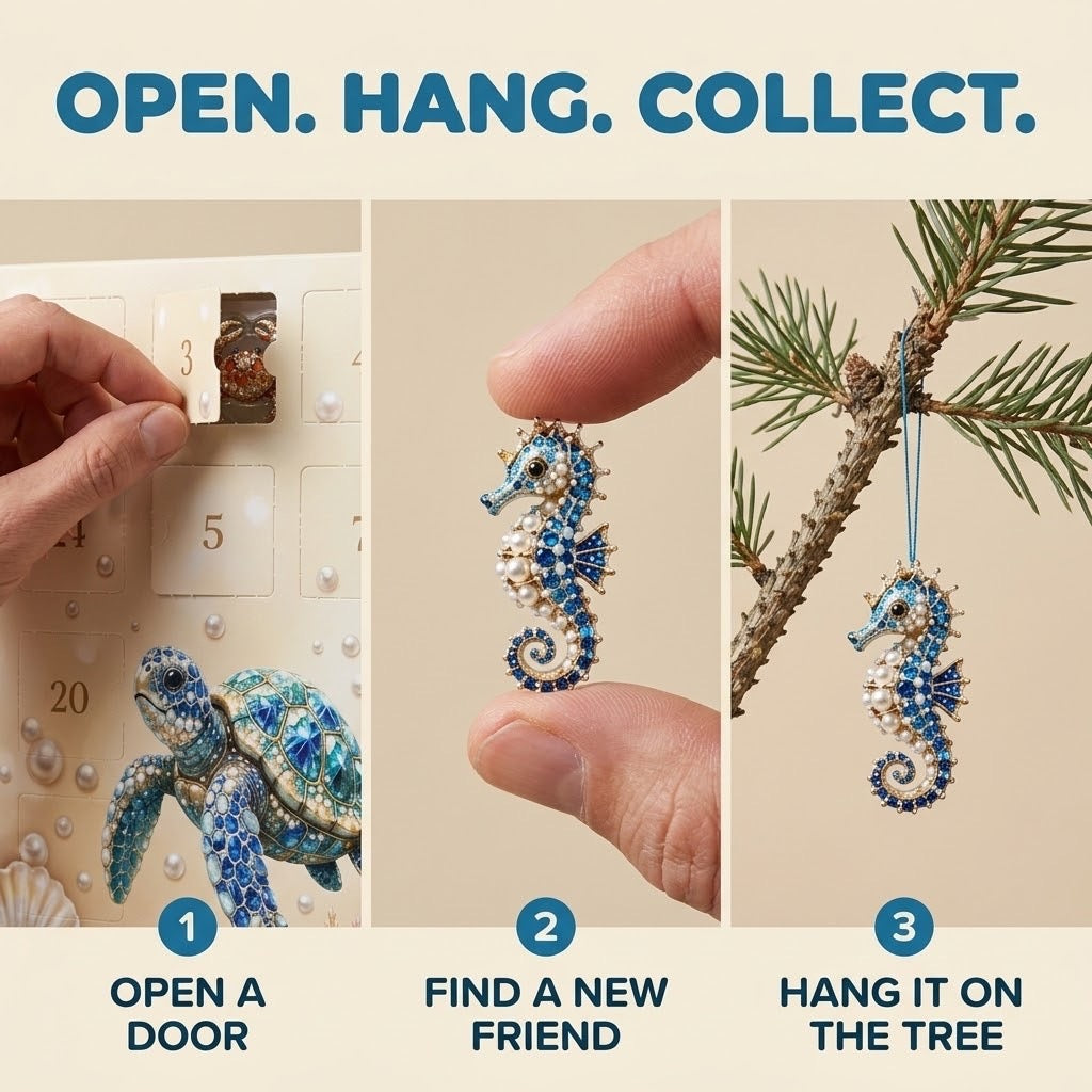 Ocean Pearl Sea Creature Advent Calendar 2026 - 24 Ornaments with Gemstones