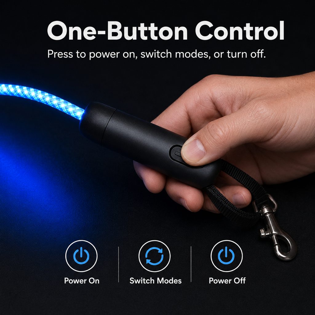 MirokenNightGlow LED Light-Up Dog Leash for Night Walks - USB Rechargeable Safety Leash That Helps Your Dog Stay Visible in the Dark