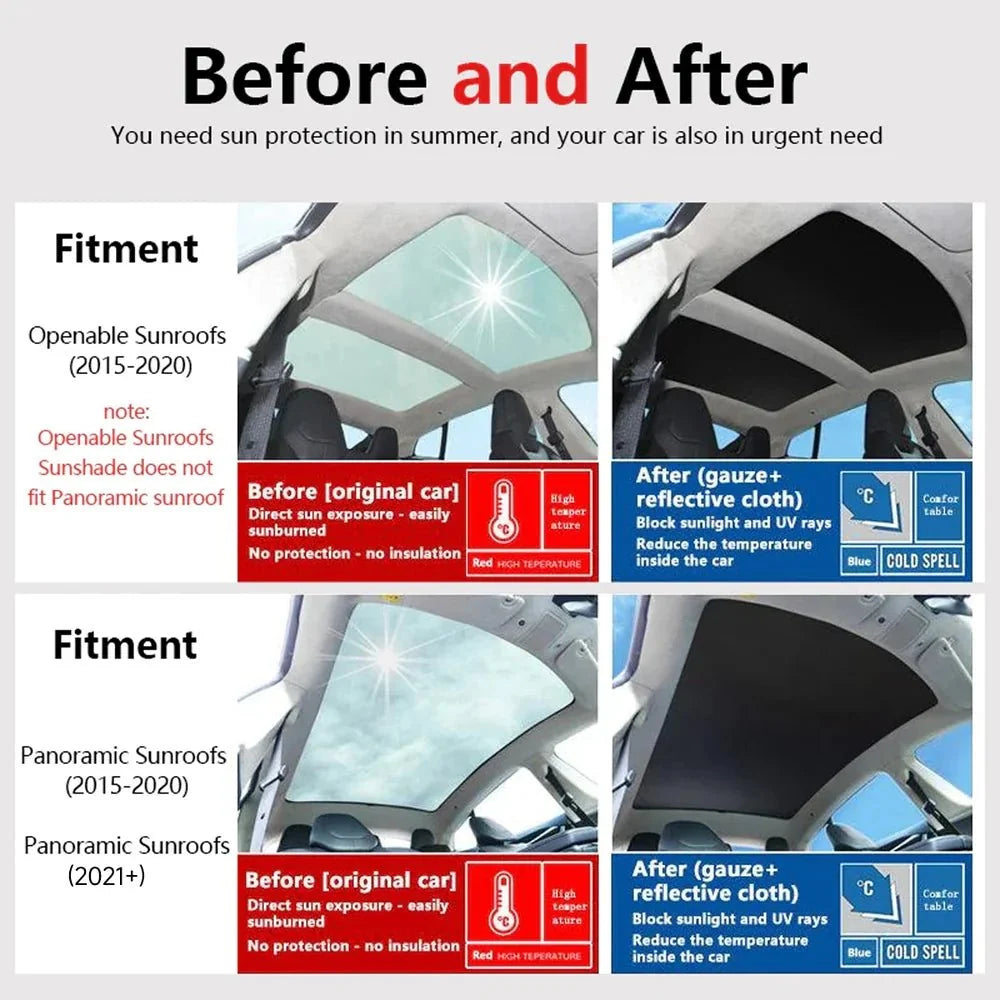 Openable Sunroofs and Panoramic Sunroofs Sunshades for Tesla Model S (2015+)