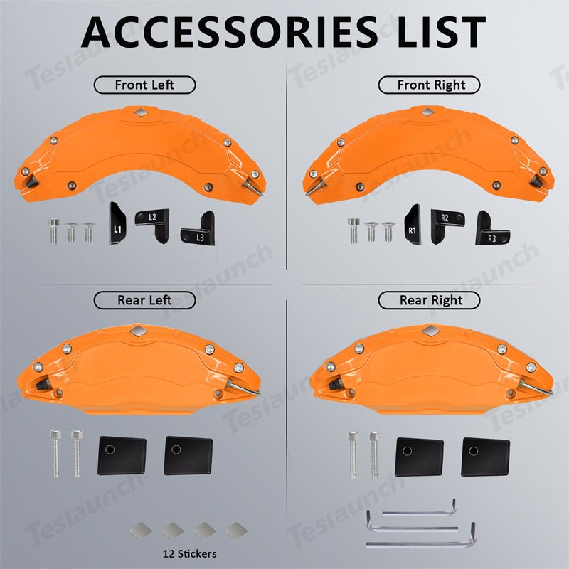 Orange 2021-2026 Model S/X Brake Caliper Covers (4Pcs) for Tesla