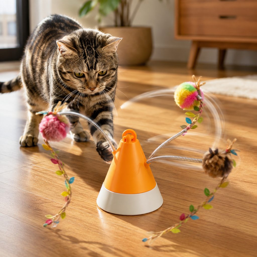 MirokenMiaSpin 360 Magnetic Rotating Cat Teaser Toy for Indoor Cats - USB-C Hands-Free Play to Beat Boredom