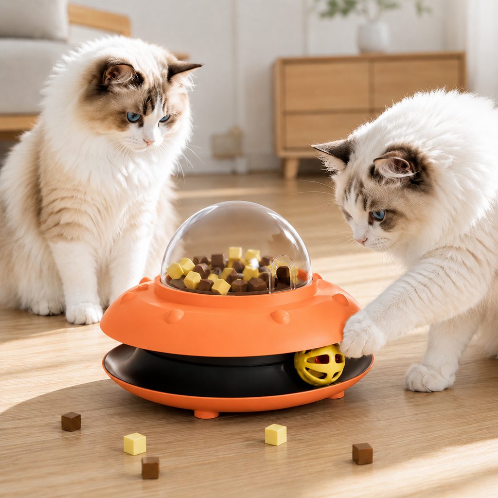 MirokenPawOrbit UFO Motion-Activated Cat Treat Dispenser Toy - Interactive Puzzle Feeder for Indoor Cats, Keeps Cats Busy While You Work