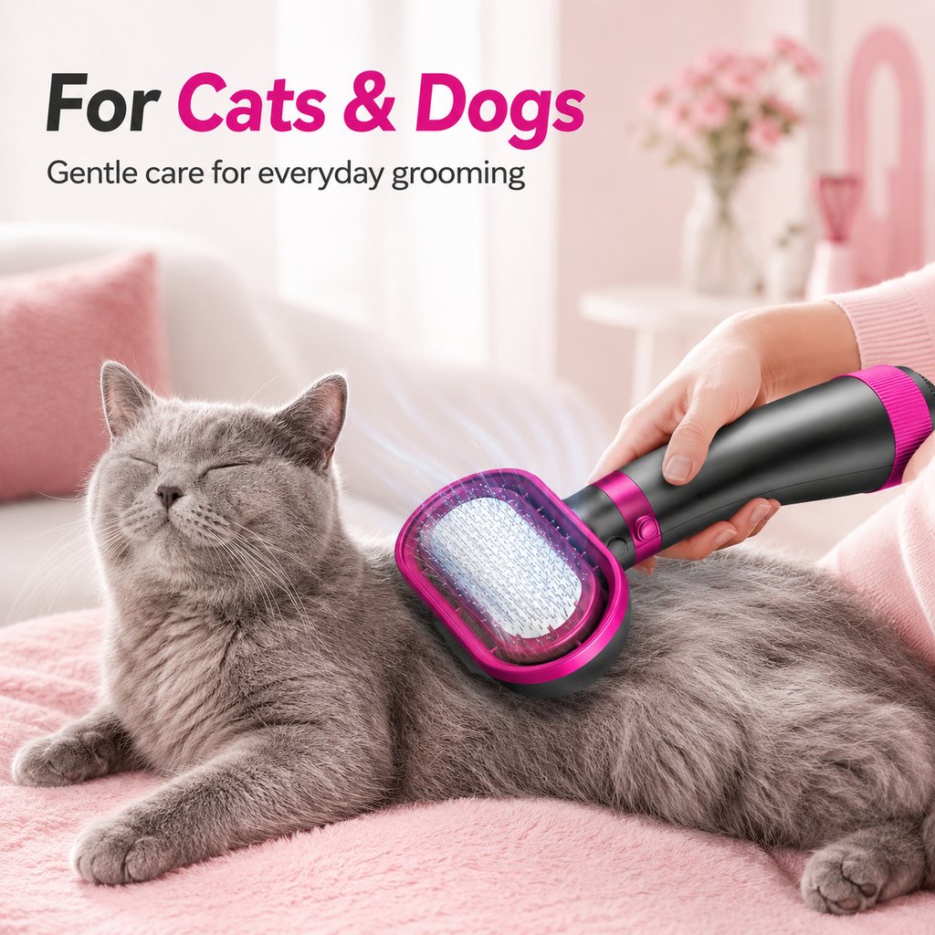 Miroken4-in-1 Pet Dryer Brush for After-Bath Grooming, Low-Noise Dog & Cat Hair Dryer Comb for Easier Drying, Brushing & Detangling