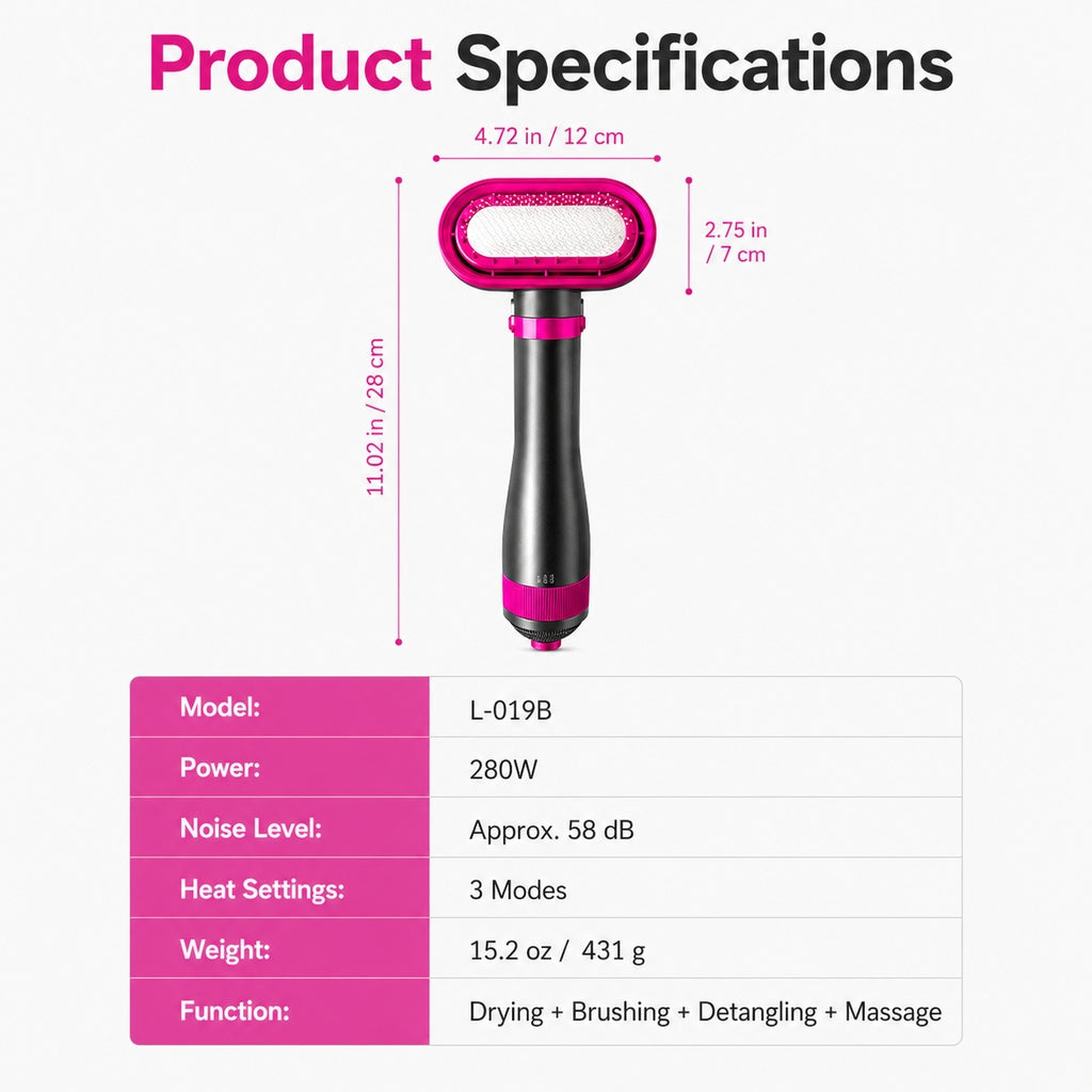 Miroken4-in-1 Pet Dryer Brush for After-Bath Grooming, Low-Noise Dog & Cat Hair Dryer Comb for Easier Drying, Brushing & Detangling
