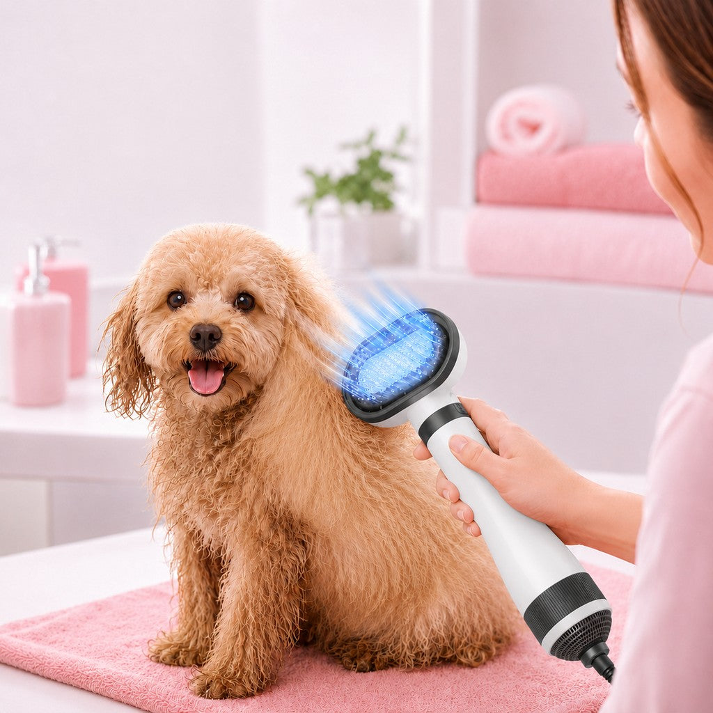 Miroken4-in-1 Pet Dryer Brush for After-Bath Grooming, Low-Noise Dog & Cat Hair Dryer Comb for Easier Drying, Brushing & Detangling