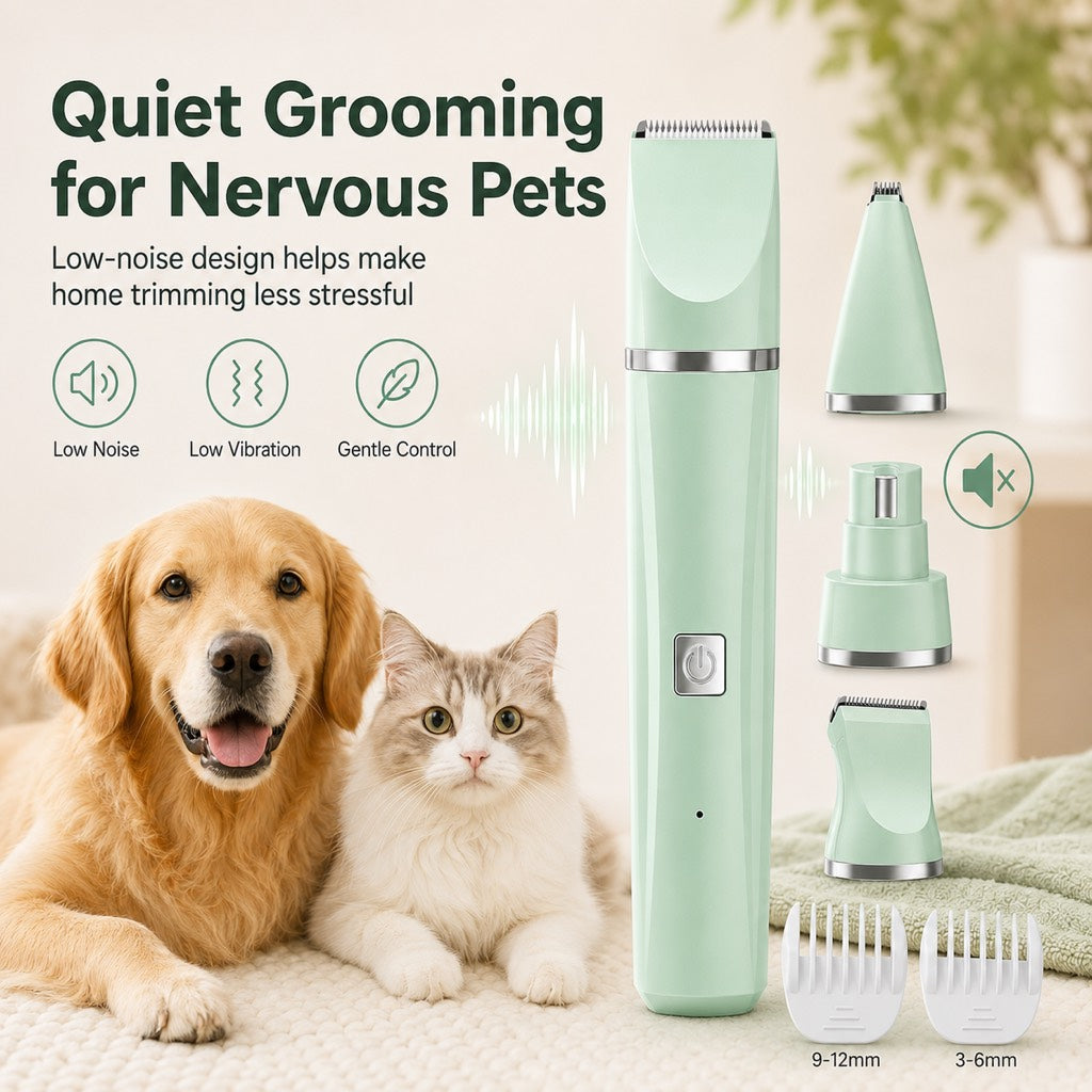 Miroken4-in-1 Cordless Pet Grooming Trimmer for Dogs & Cats - At-Home Paw, Face & Body Hair Touch-Ups for Nervous Pets