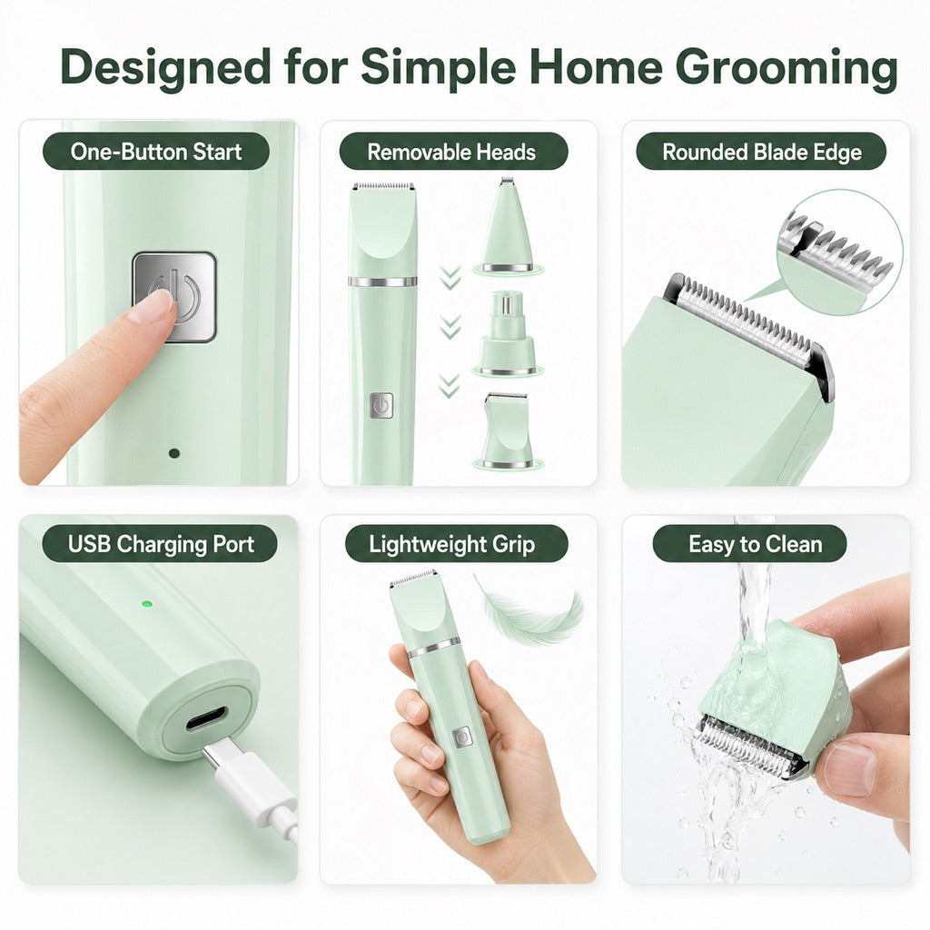 Miroken4-in-1 Cordless Pet Grooming Trimmer for Dogs & Cats - At-Home Paw, Face & Body Hair Touch-Ups for Nervous Pets