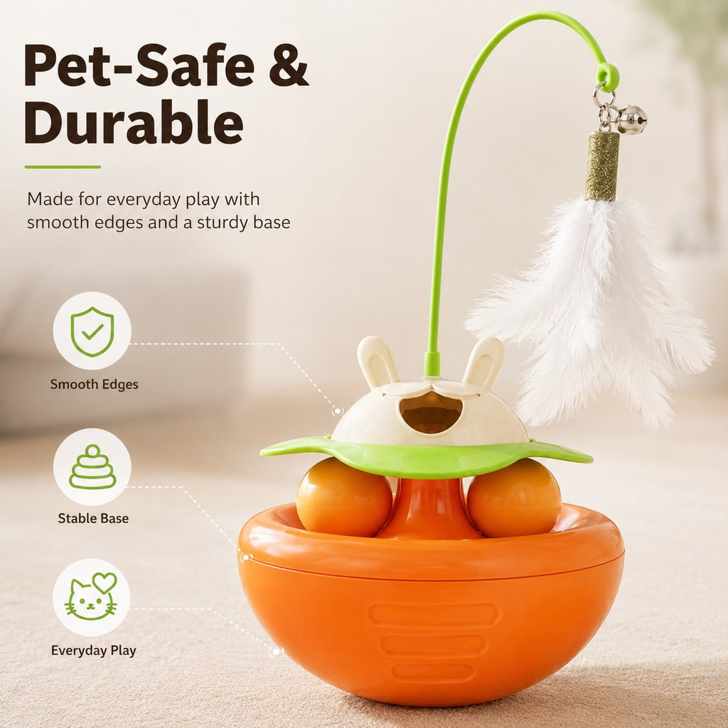 MirokenInteractive Wobble Cat Toy for Indoor Cats - Treat-Dispensing Feather Teaser That Keeps Cats Busy