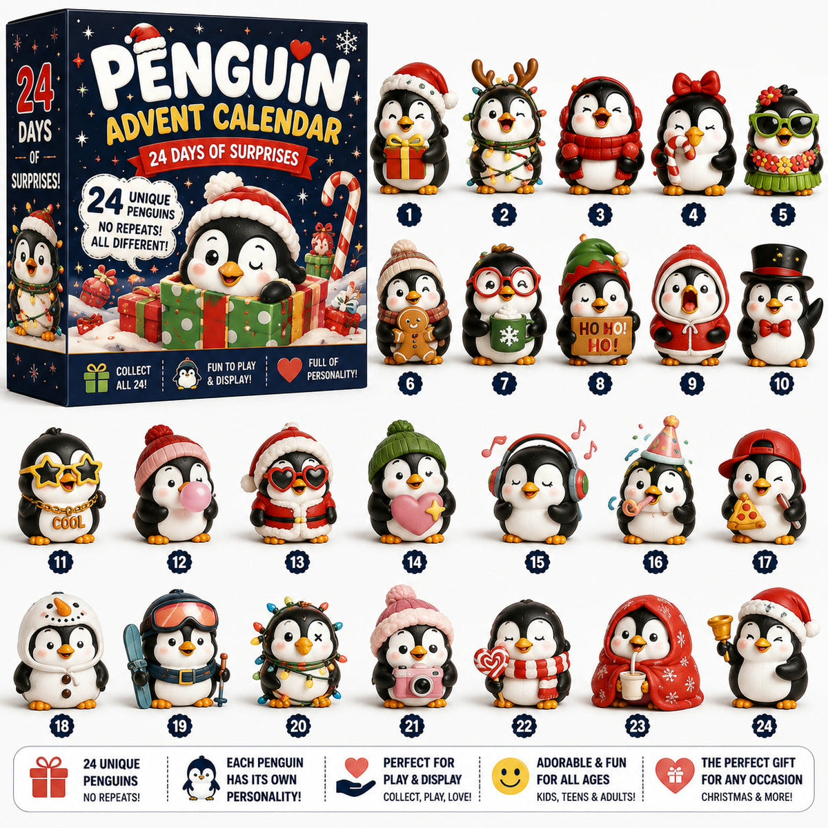 Penguin Advent Calendar 2026 - 24 Unique Penguin Figurines