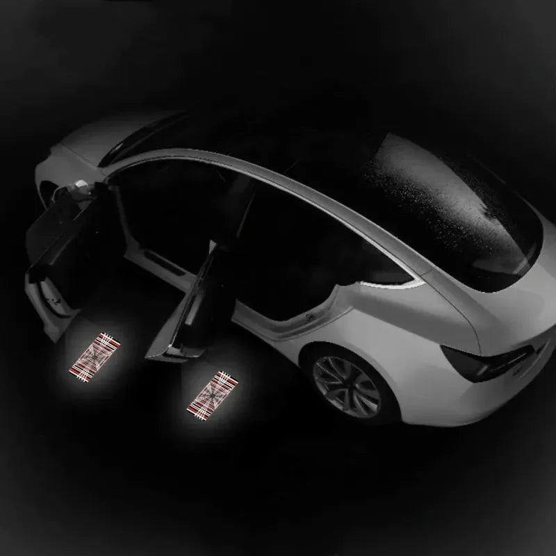Plaid Projector Lights Model Ultra-Bright Puddle Lights Welcome Door Lamps For Tesla Model 3 Y S X (2 Pcs)