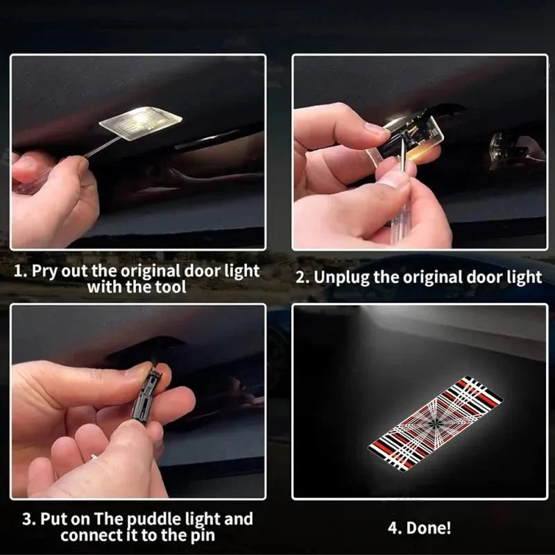 Plaid Projector Lights Model Ultra-Bright Puddle Lights Welcome Door Lamps For Tesla Model 3 Y S X (2 Pcs)